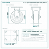 5 x 2 in green polyurethane rigid caster reference drawing, side, front and top plate views with dimensions