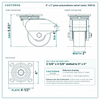 4 x 2 in green polyurethane swivel caster reference drawing, side, front and top plate views with dimensions