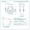 6 x 2 in maroon polyurethane rigid caster reference drawing, side, front and top plate views with dimensions