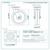 8 x 2 in blue polyurethane swivel caster reference drawing, side, front and top plate views with dimensions