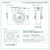 6 x 2 in maroon polyurethane swivel caster reference drawing, side, front and top plate views with dimensions