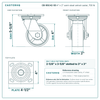 CB-9SC42-SS 4 x 2 in semi-steel swivel caster reference drawing, side, front and top plate views with dimensions