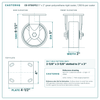 CB-9TBGP52 5 x 2 in green polyurethane rigid caster reference drawing, 1,100 lb per caster (set of 4: 2 side lock swivel + 2 rigid), side, front and top plate views with dimensions