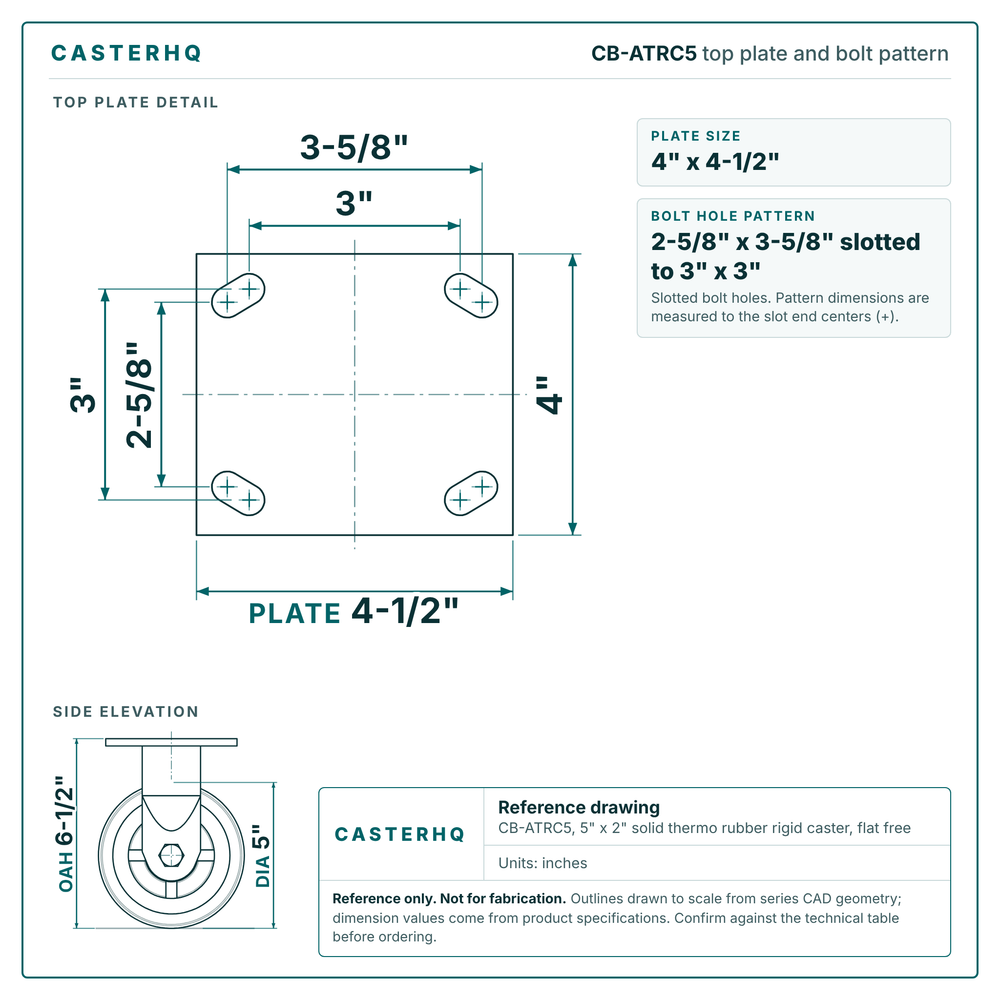 Top plate bolt pattern drawing, 4 x 4-1/2 in plate, 2-5/8 x 3-5/8 in slotted to 3 x 3 in, slotted bolt holes