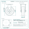 6" x 2" solid thermo rubber rigid caster reference drawing, side, front and top plate views with dimensions