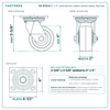 4" x 2" solid thermo rubber swivel caster reference drawing, side, front and top plate views with dimensions