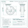 6" x 2" solid thermo rubber swivel caster reference drawing, side, front and top plate views with dimensions