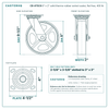 8" x 2" solid thermo rubber swivel caster, 400 lb, reference drawing, side, front and top plate views with dimensions