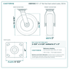 10" x 3" flat-free foam swivel caster reference drawing, side, front and top plate views with dimensions
