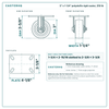 3 x 1-1/4 in polyolefin rigid caster reference drawing, side, front and top plate views with dimensions