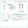 3 x 1-1/4 in black rubber swivel caster reference drawing, side, front and top plate views with dimensions