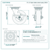6 x 2 in black rubber swivel caster reference drawing, side, front and top plate views with dimensions
