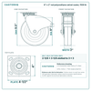 8 x 2 in red polyurethane swivel caster reference drawing, side, front and top plate views with dimensions