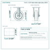 3-1/2 x 1-1/4 in black rubber rigid caster reference drawing, side, front and top plate views with dimensions