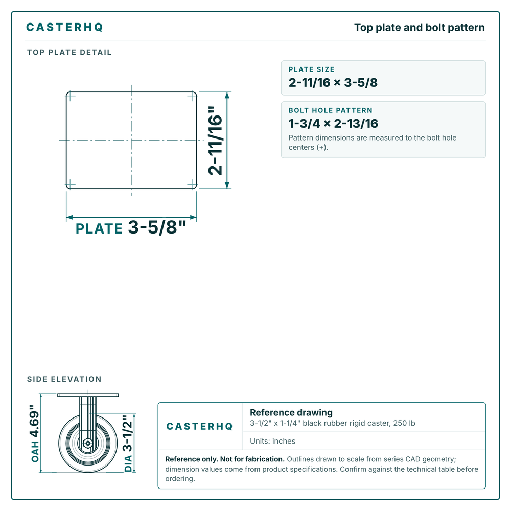 Top plate bolt pattern drawing, 2-11/16 x 3-5/8 plate