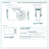 3-1/2 x 1-1/4 in black rubber swivel caster with brake reference drawing, side, front and top plate views with dimensions