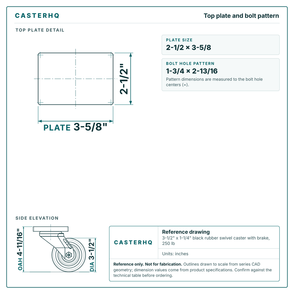 Top plate bolt pattern drawing, 2-1/2 x 3-5/8 plate