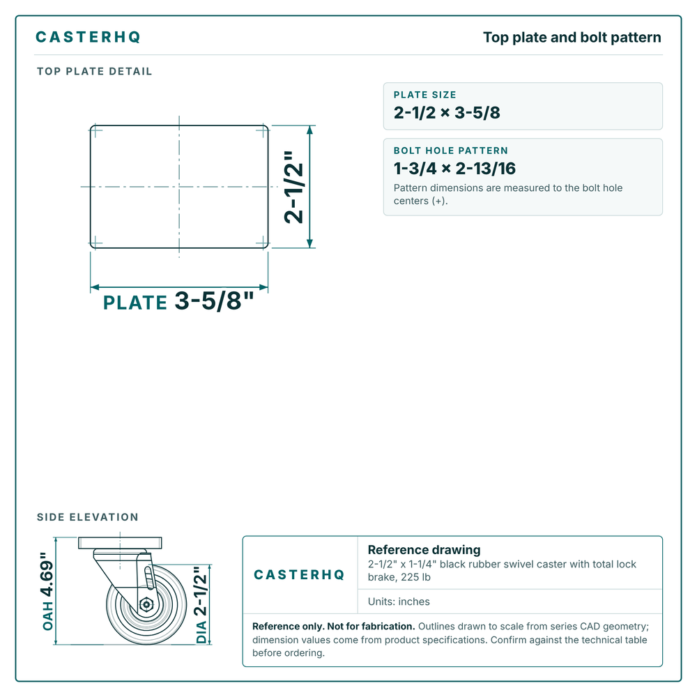 Top plate bolt pattern drawing, 2-1/2 x 3-5/8 plate