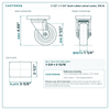 2-1/2 x 1-1/4 in black rubber swivel caster reference drawing, side, front and top plate views with dimensions