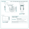 2-1/2 x 1-1/4 in black rubber swivel caster with brake reference drawing, side, front and top plate views with dimensions
