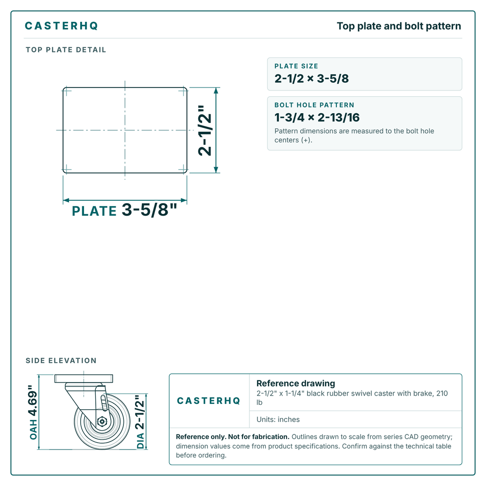 Top plate bolt pattern drawing, 2-1/2 x 3-5/8 plate