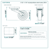 3-1/2 x 1-1/4 in red polyurethane swivel caster reference drawing, side, front and top plate views with dimensions