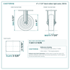 4 x 1-1/4 in black rubber rigid caster reference drawing, side, front and top plate views with dimensions