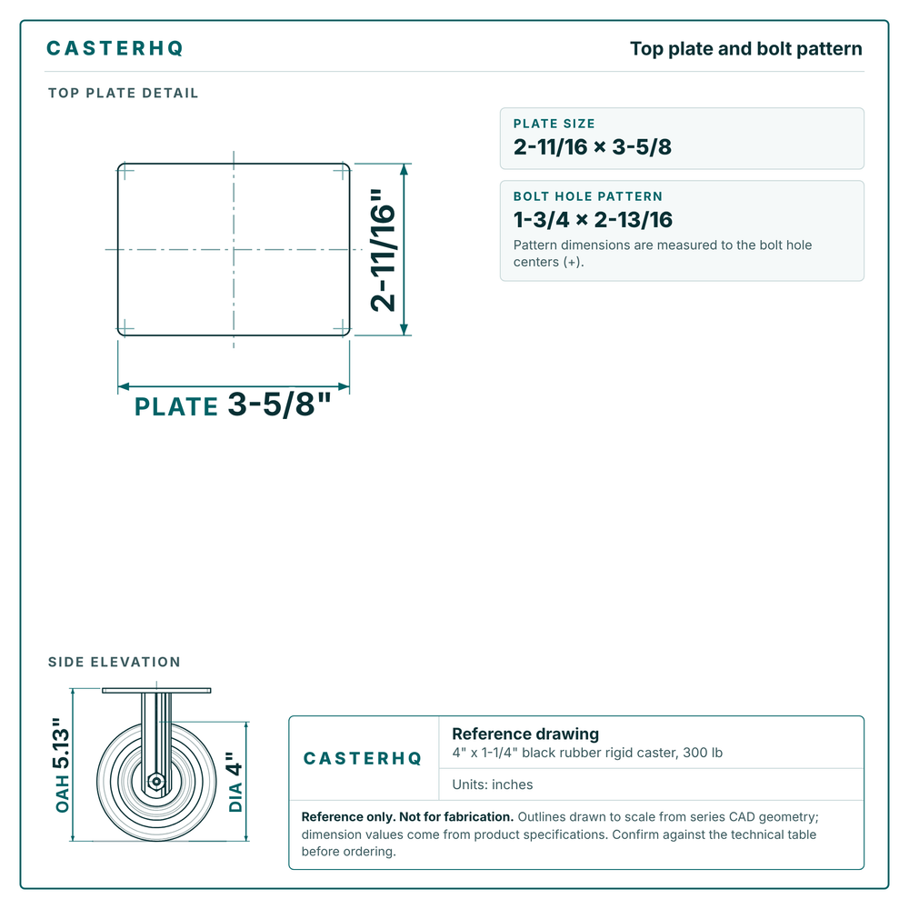 Top plate bolt pattern drawing, 2-11/16 x 3-5/8 plate