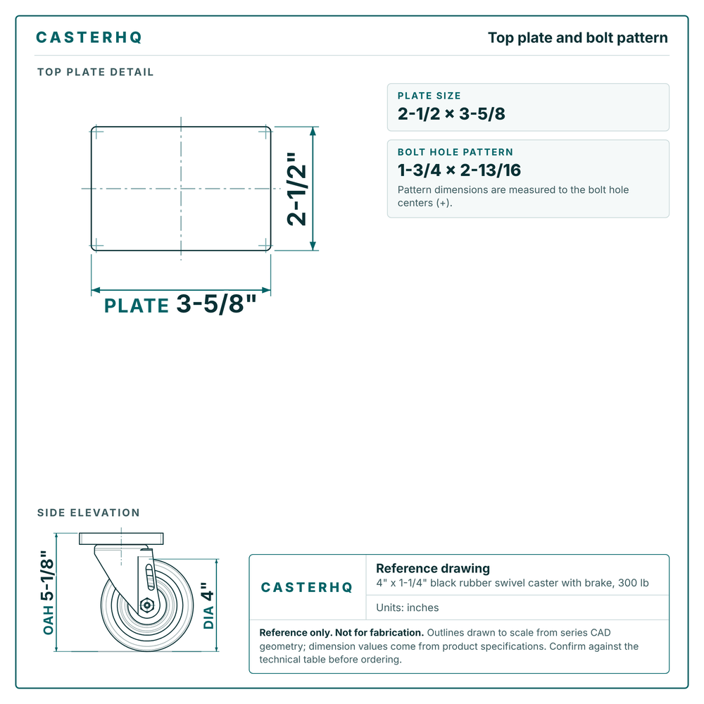 Top plate bolt pattern drawing, 2-1/2 x 3-5/8 plate