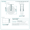 5 x 1-1/4 in black rubber rigid caster reference drawing, side, front and top plate views with dimensions