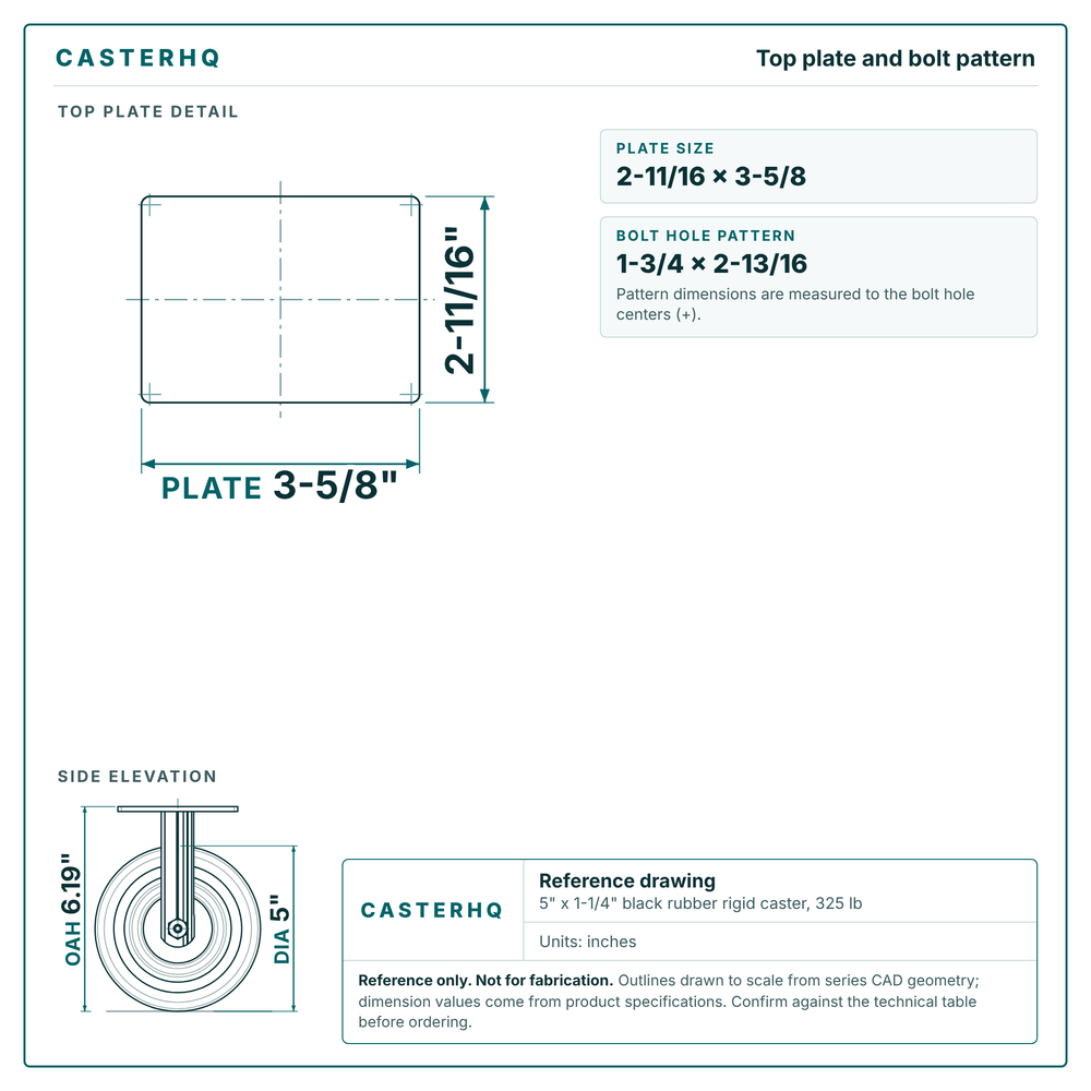Top plate bolt pattern drawing, 2-11/16 x 3-5/8 plate