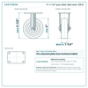 4 x 1-1/4 in gray rubber rigid caster reference drawing, side, front and top plate views with dimensions
