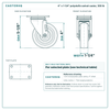 4 x 1-1/4 in polyolefin swivel caster reference drawing, side, front and top plate views with dimensions