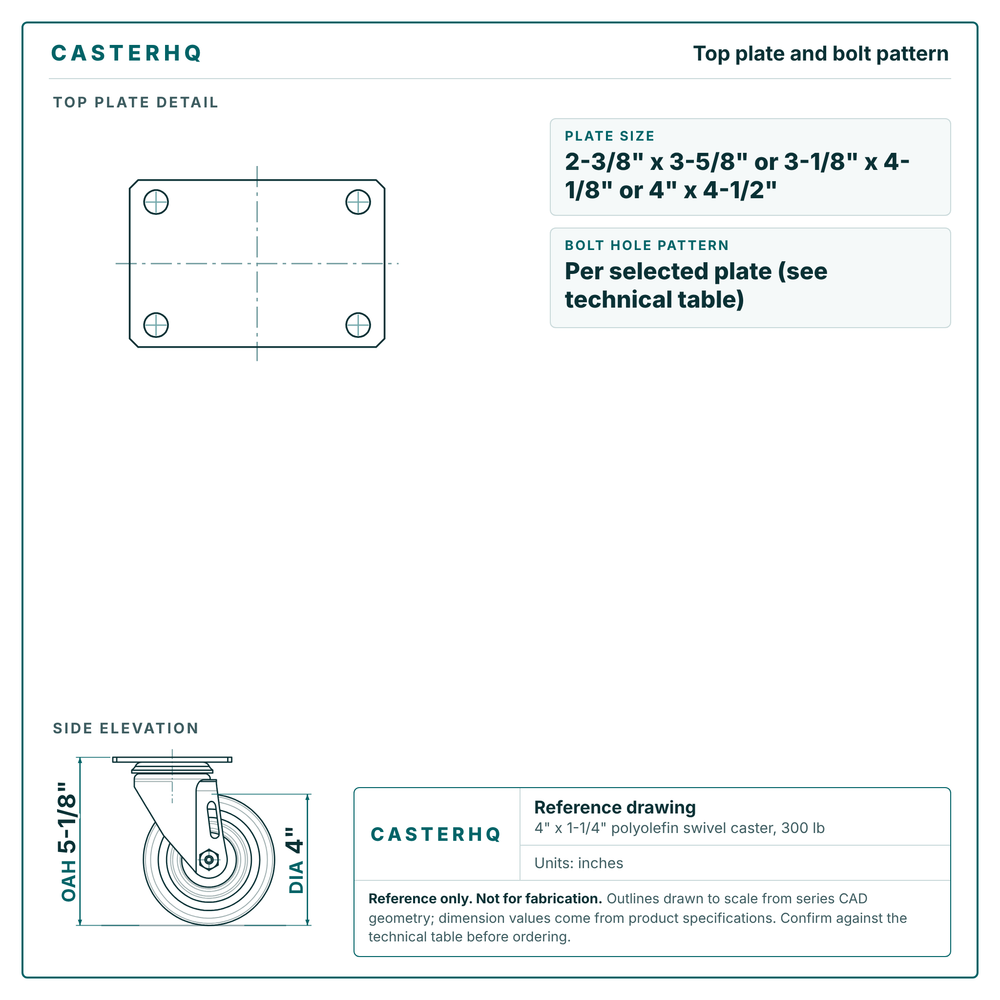 Top plate bolt pattern drawing, 2-3/8 x 3-5/8 or 3-1/8 x 4-1/8 or 4 x 4-1/2 plate