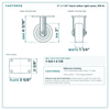 3 x 1-1/4 in black rubber rigid caster reference drawing, side, front and top plate views with dimensions