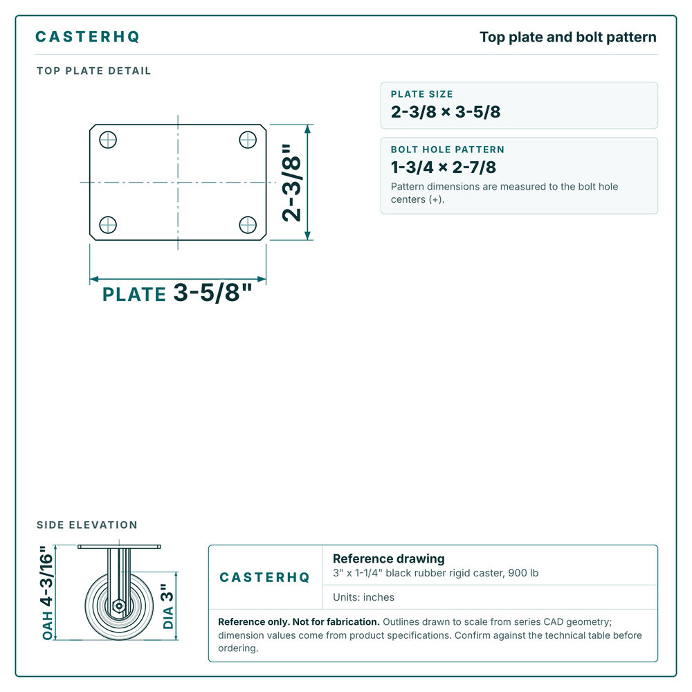 Top plate bolt pattern drawing, 2-3/8 x 3-5/8 plate