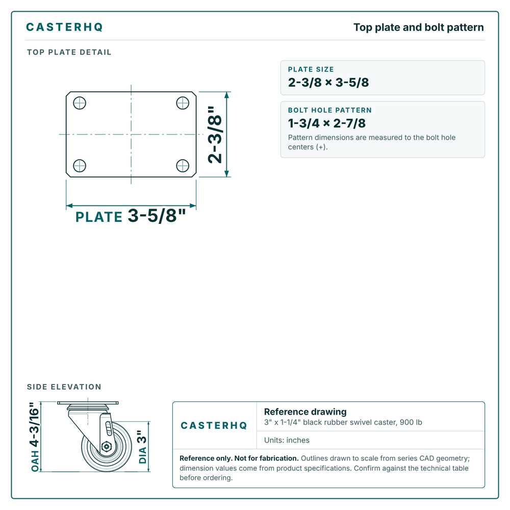 Top plate bolt pattern drawing, 2-3/8 x 3-5/8 plate
