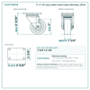 3 x 1-1/4 in gray rubber swivel caster with brake reference drawing, side, front and top plate views with dimensions