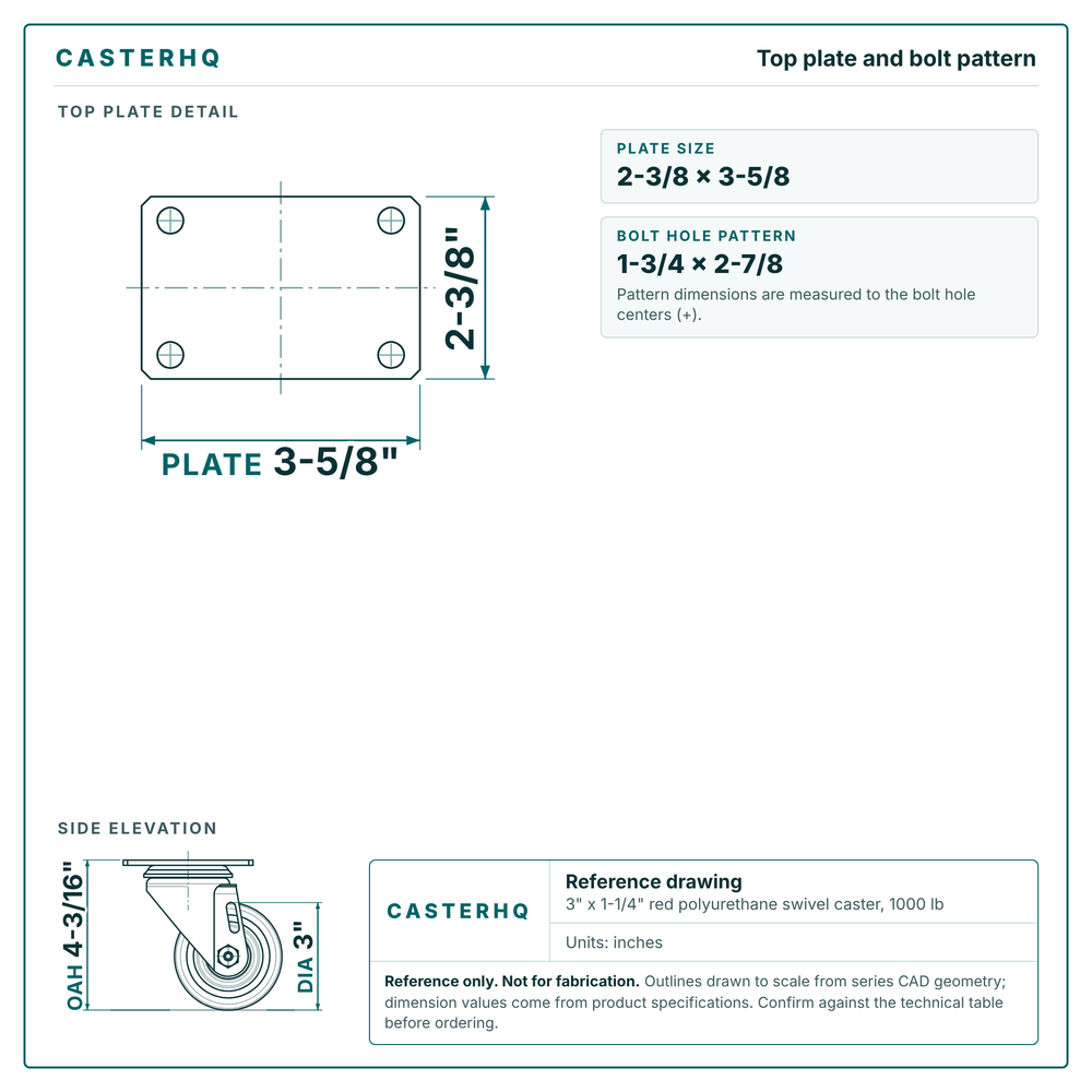 Top plate bolt pattern drawing, 2-3/8 x 3-5/8 plate