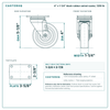 4 x 1-1/4 in black rubber swivel caster reference drawing, side, front and top plate views with dimensions