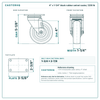 4 x 1-1/4 in black rubber swivel caster reference drawing, side, front and top plate views with dimensions