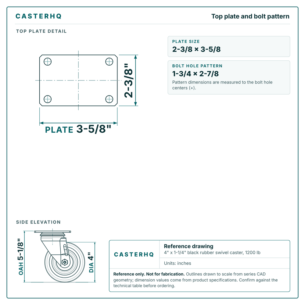 Top plate bolt pattern drawing, 2-3/8 x 3-5/8 plate