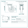 4 x 1-1/4 in steel swivel caster reference drawing, side, front and top plate views with dimensions