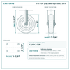 5 x 1-1/4 in gray rubber rigid caster reference drawing, side, front and top plate views with dimensions