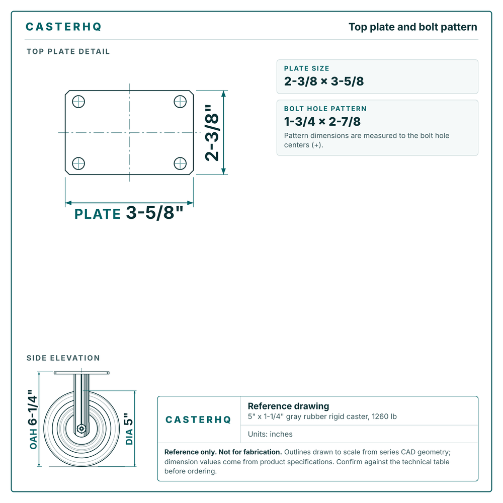 Top plate bolt pattern drawing, 2-3/8 x 3-5/8 plate