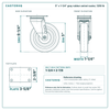 5 x 1-1/4 in gray rubber swivel caster reference drawing, side, front and top plate views with dimensions