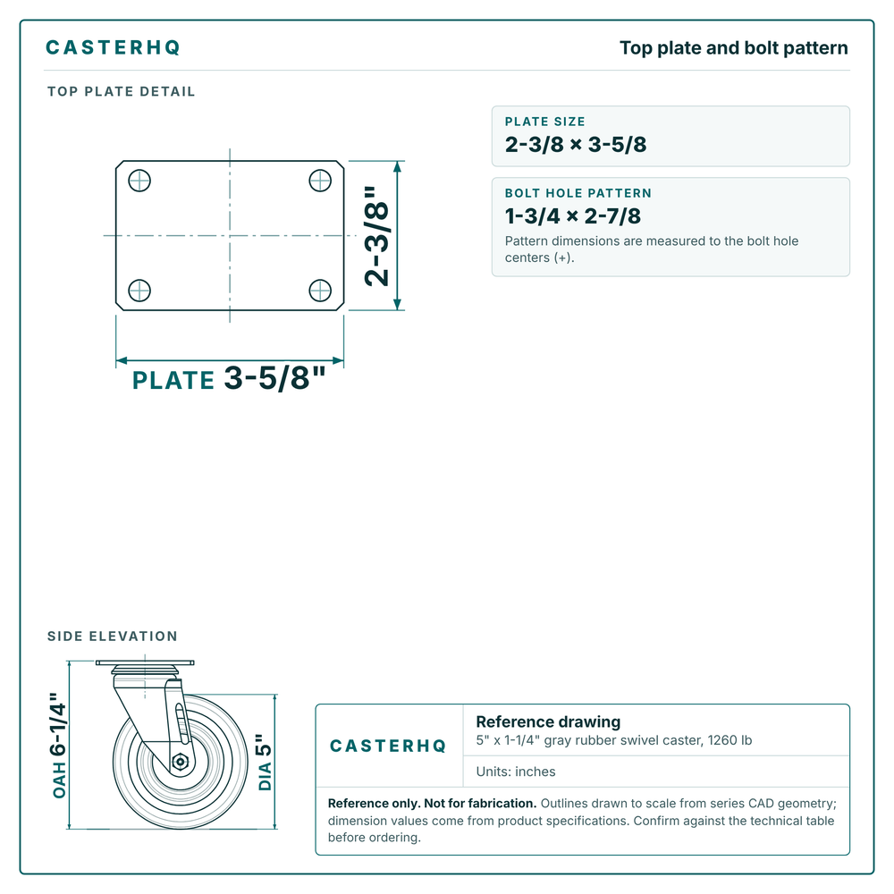 Top plate bolt pattern drawing, 2-3/8 x 3-5/8 plate