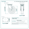 5 x 1-1/4 in black rubber swivel caster reference drawing, side, front and top plate views with dimensions