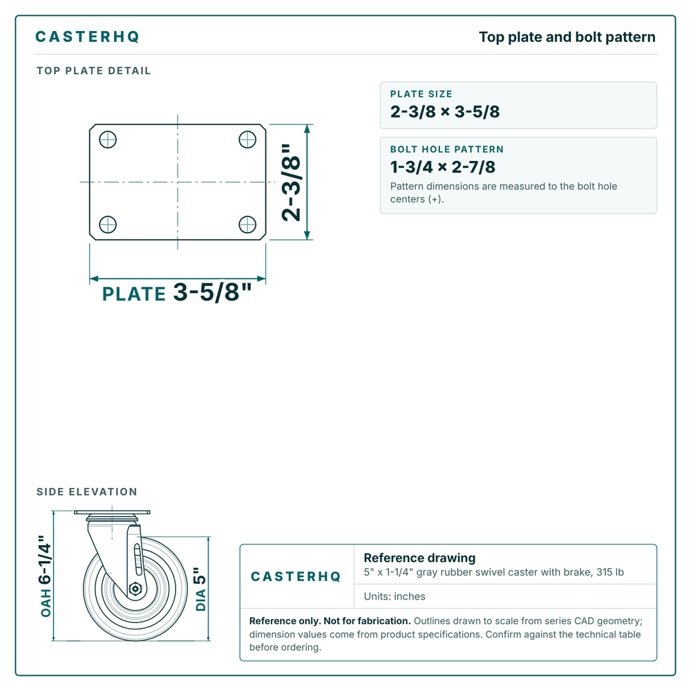 Top plate bolt pattern drawing, 2-3/8 x 3-5/8 plate