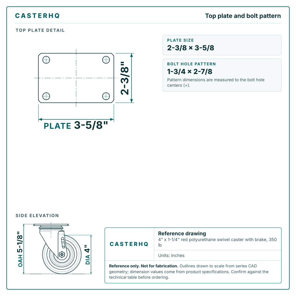 Top plate bolt pattern drawing, 2-3/8 x 3-5/8 plate